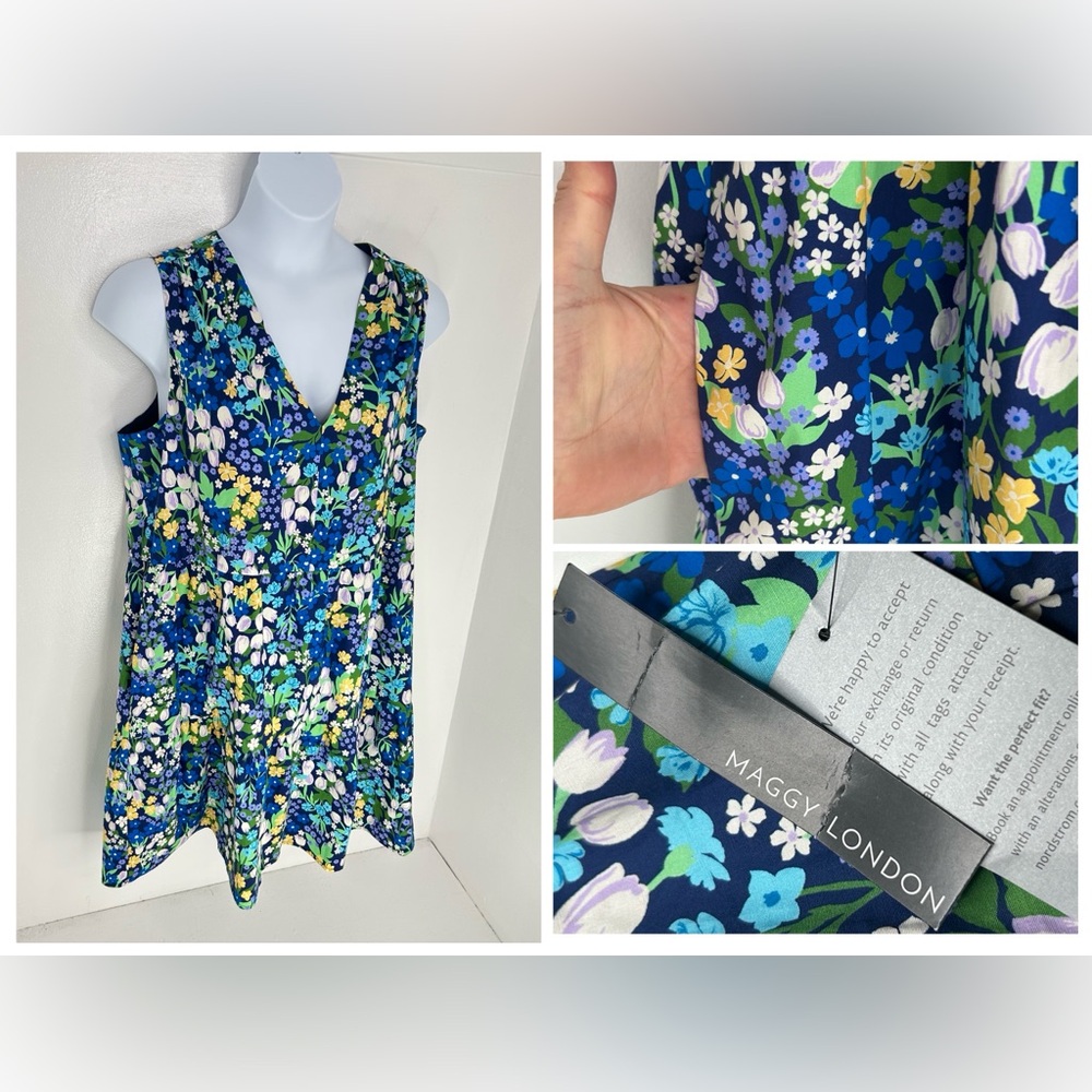 Maggy London NWT Floral Dress Size 18 Sleeveless Pockets Romantic Feminine